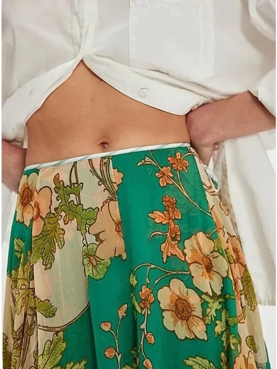 NWT Free People Palermo Villa Chiffon Maxi Skirt in Emerald Combo Size 6 - Picture 7 of 7